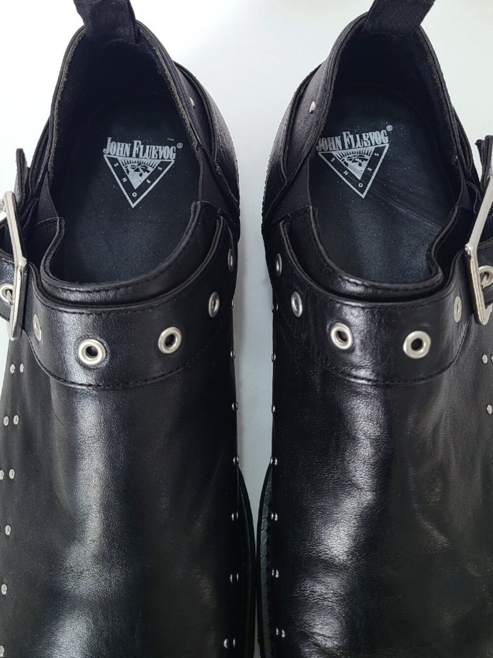 John Fluevog Carlton MK1 Foyt Black Studded Leather Boots Square Toe Sz 13 - Picture 5 of 10
